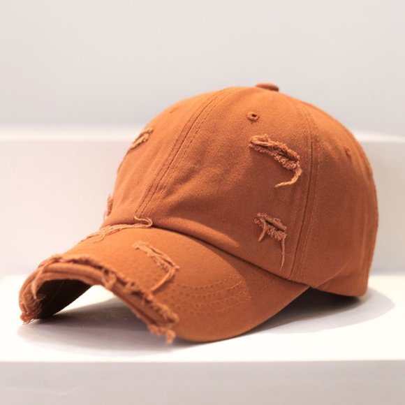 Orange Distressed Baseball Ball Cap Hat Dad Solid Blank, Plain Men‎ Women Cotton - Picture 1 of 5